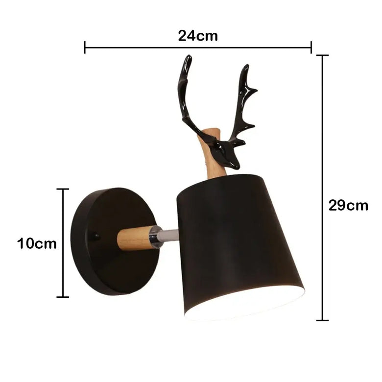 Collection of Modern Nordic Wooden Wall Lights with antler design, featuring black shade and wooden details, 24cm x 29cm.
