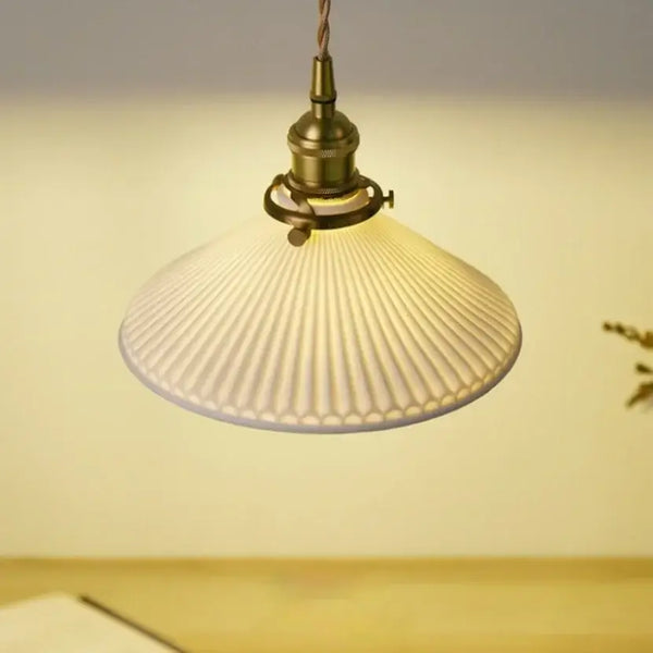White Ceramic Lamp Shade with Brass Base – Timeless Elegance hanging lamp detail showcasing elegant design and craftsmanship.