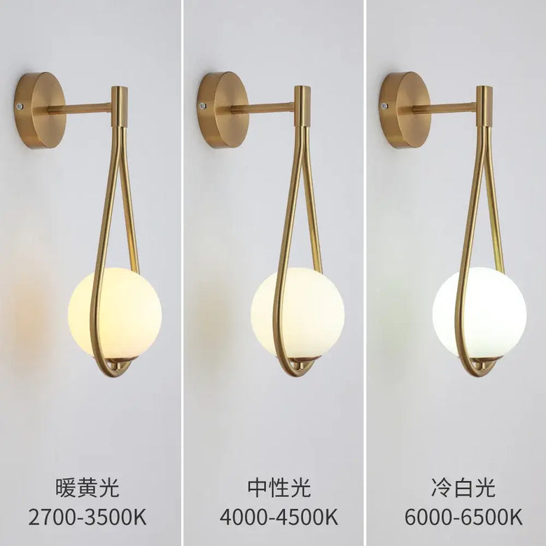 Drop Luxury Glass Ball Wall lamp in gold finish showcasing three different light temperatures.