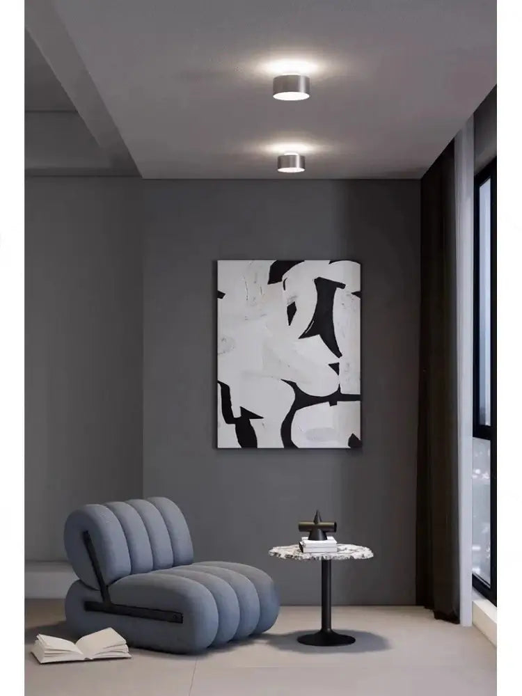 Modern Drum Flush Ceiling Light in Metal 140mm