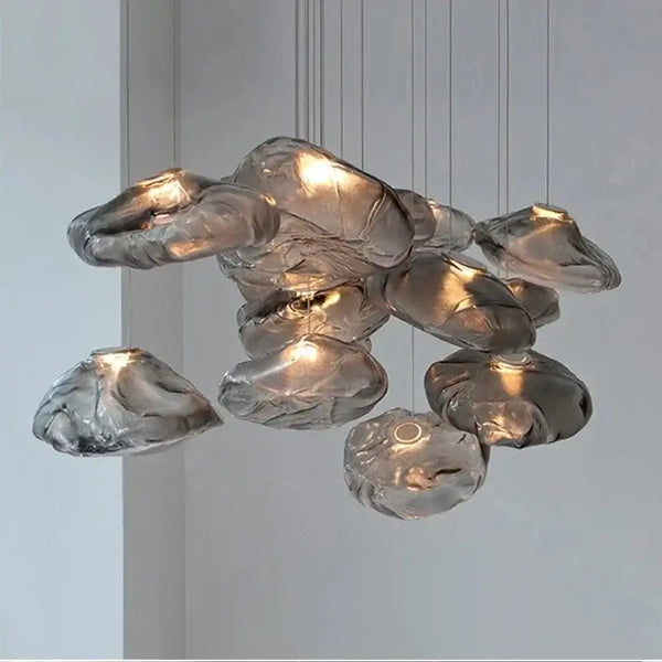 Nordic Cloud Glass Pendant Light – Smoky Grey Designer LED Chandelier in artistic design with soft illumination.