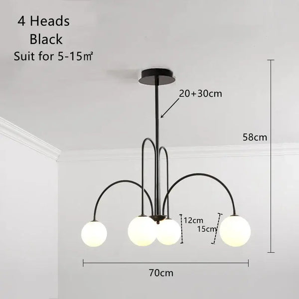 Modern Magic Beans 4-Head Gold LED Chandelier – Sophisticated Ceiling Light with four frosted glass globes.