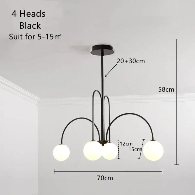 Modern Magic Beans 4-Head Gold LED Chandelier – Sophisticated Ceiling Light with four frosted glass globes.