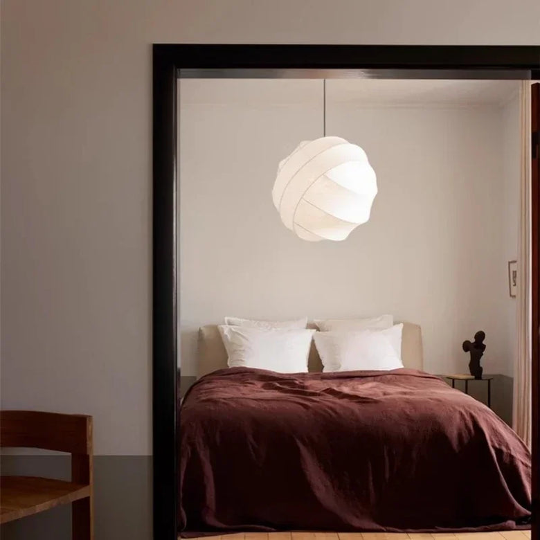 Japanese Silk Fabric Pendant Light in White