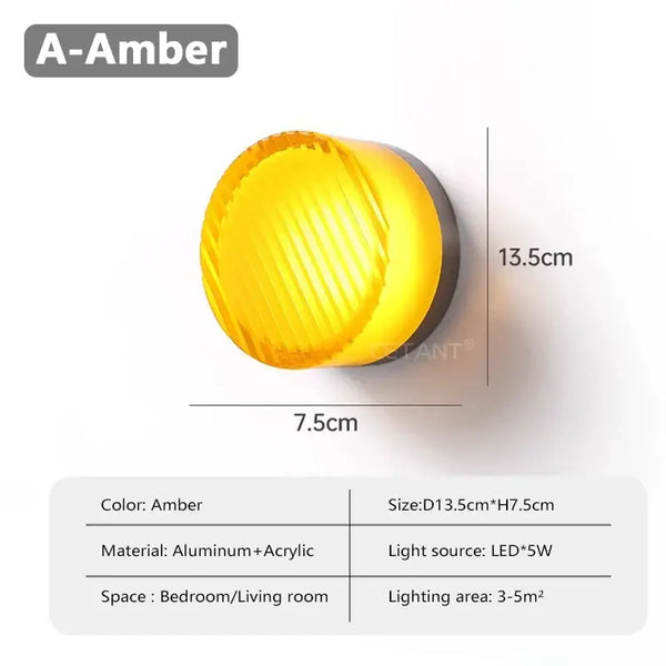 Futuristic and Unique Solid Plexiglass Wall Light with amber LED, industrial design, perfect for bedroom or living room.