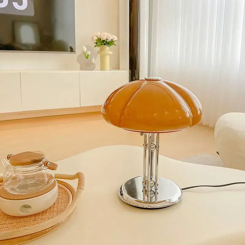 Orange Pumpkin Glass Table Lamp with Chrome Base