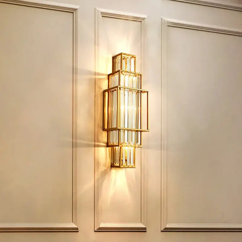 Modern Art Deco Crystal Wall Lamp – Luxurious Geometric Design illuminating a stylish interior wall.