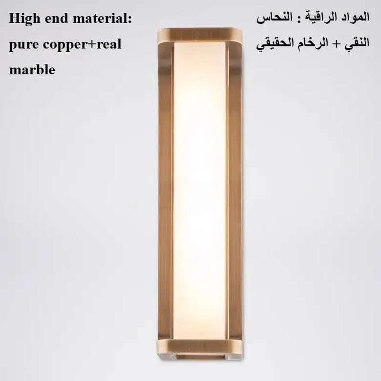 Highend Brass & Marble Wall Light with pure copper and real marble materials, elegant design for ambient illumination.