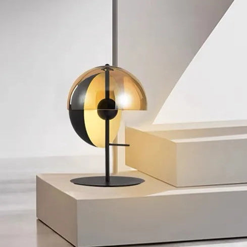 Bauhaus Geometric Smoked Glass Table Lamp – Black Iron, E27