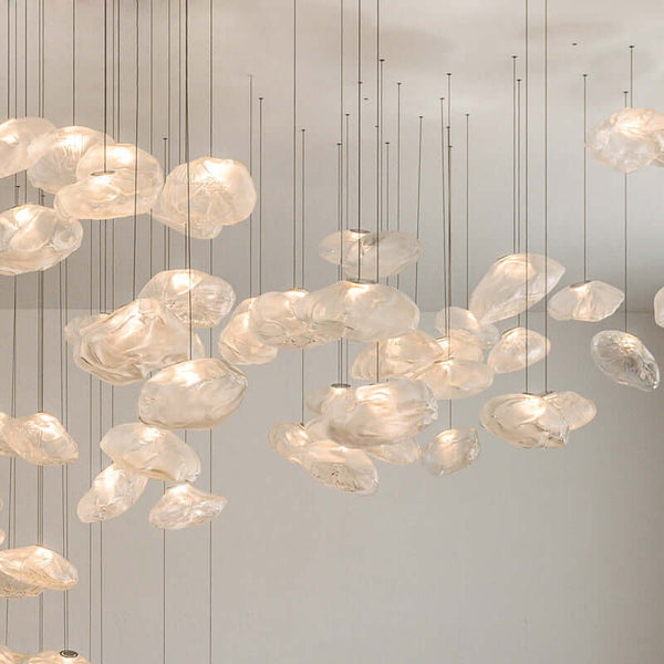 Nordic Cloud Glass Pendant Light – Smoky Grey Designer LED Chandelier in a cluster installation for modern interiors.