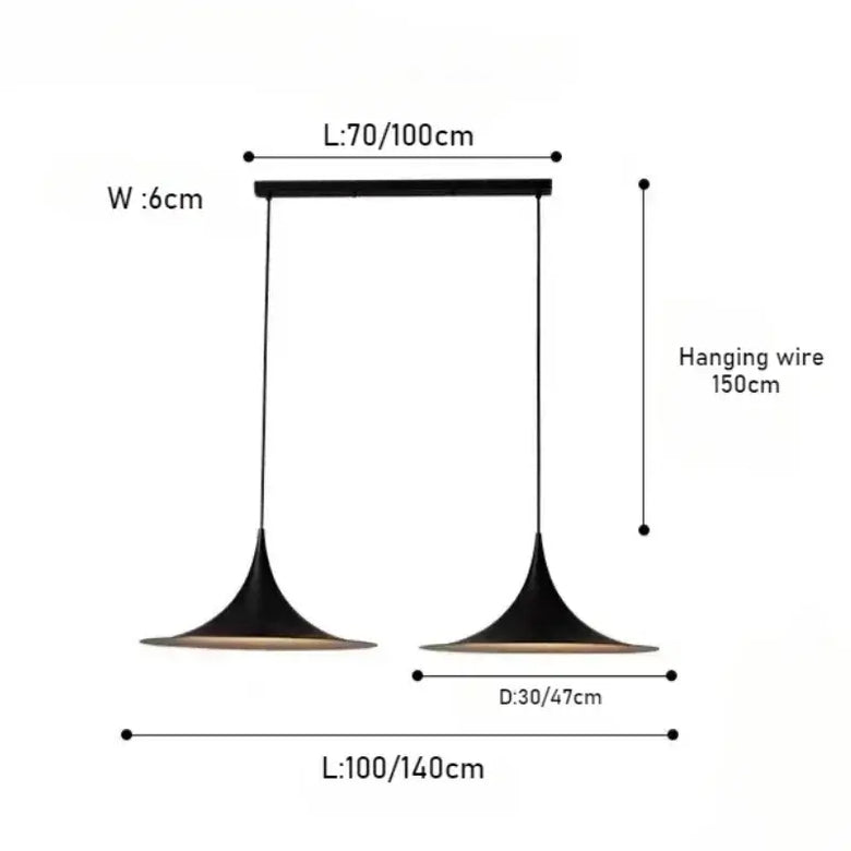 Scandi 70s Danish Pendant Lamp – Minimalist Metal LED Chandelier for Dining & Living Spaces dimensions and specifications.