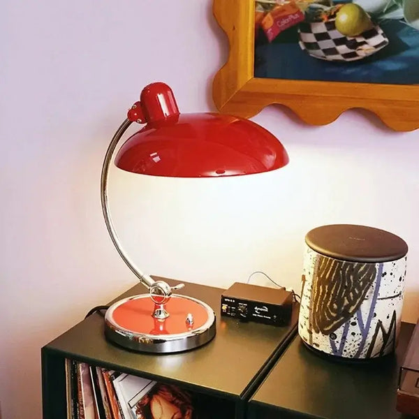 Bedside Table Lamp - Timeless Design and Modern Functionality with sleek red shade and sturdy base