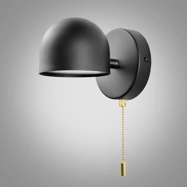 Semi-Sphere Switch or Plug Wall Lights in elegant black finish with pull chain.