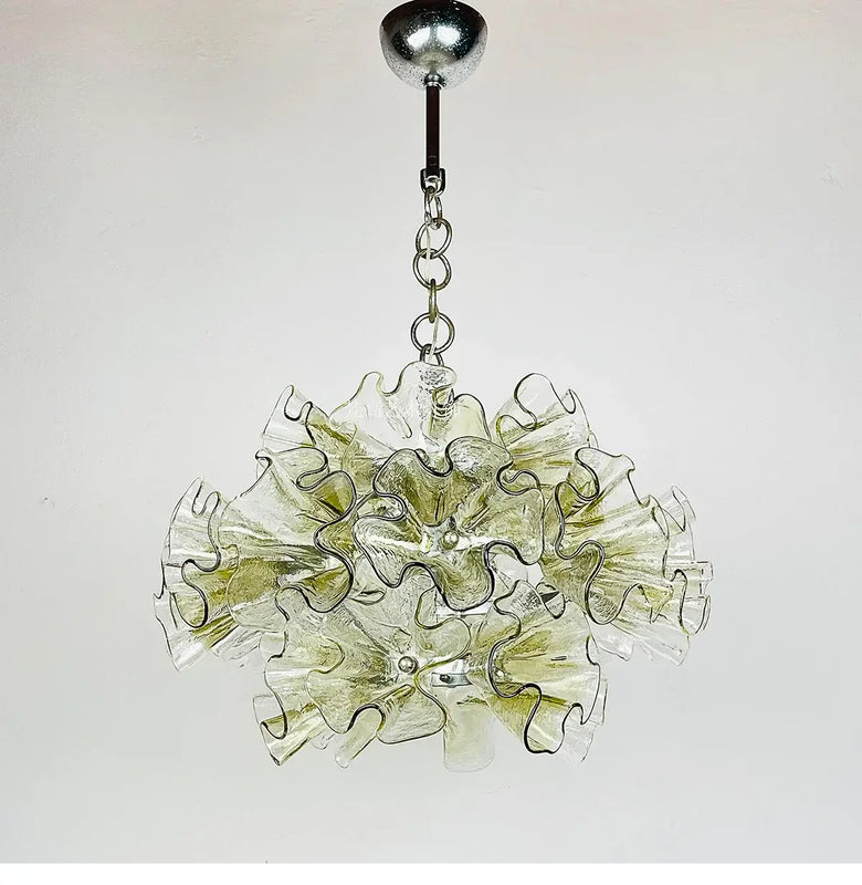 Luxury Flower-Shaped Glass Chandelier 45cm with elegant petal design and warm glow for home decor.