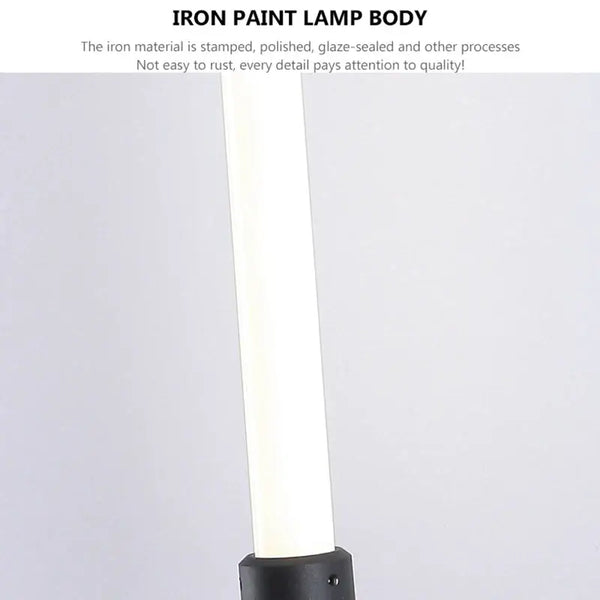 Close-up of the Postmodern Tube Pipe Wall Light showcasing the iron paint lamp body and fluorescent tube design.