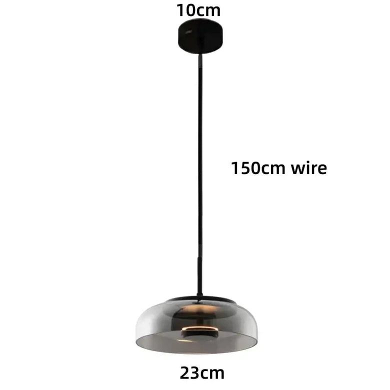 Retro 80s Transparent Large Pendant Lamp with transparent glass shade and black wire design.
