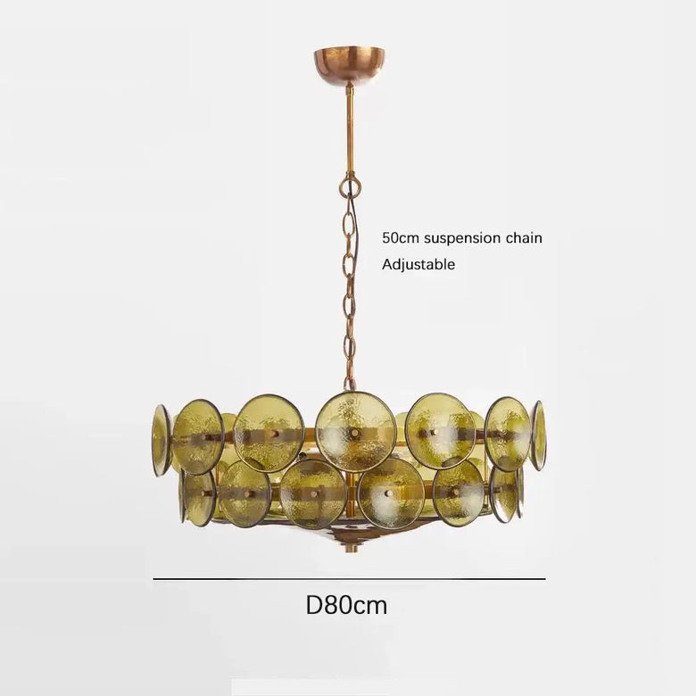 Luxurious Glass Disc Chandelier – 50s Chic featuring a stylish design with adjustable suspension chain.