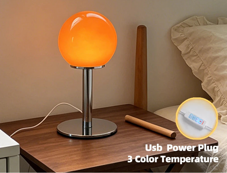 Bauhaus Small Glass Sphere Table Lamp, USB and Dimmable