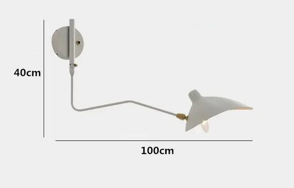 Swing Arm Nordic Loft Wall Lamp dimensions showing length and height for stylish indoor lighting solution.