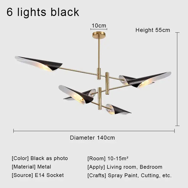 Hoxton - Typical 50s Pendant Light showcasing a black metal design with six lights, perfect for living room and bedroom.