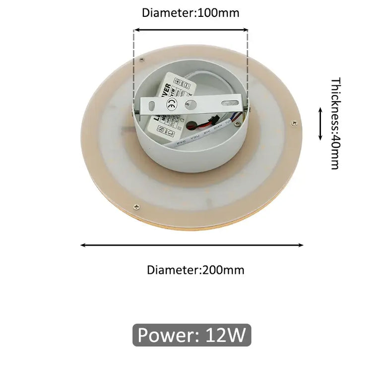 Wall Lamp: Modern Copper Round dimensions and specifications including power and sizes.
