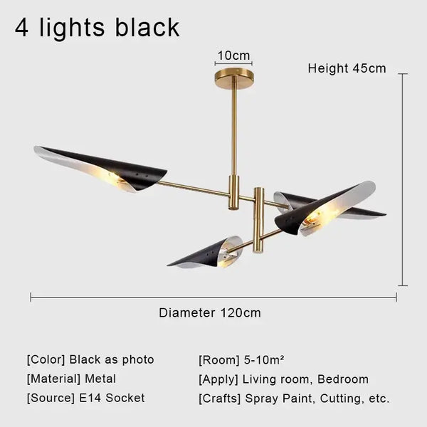 Hoxton - Typical 50s Pendant Light in black metal design with four lights, suitable for living room and bedroom.