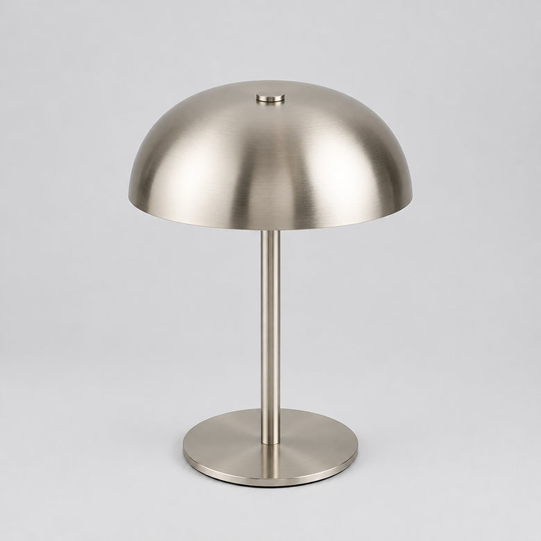 Hero Metallic Mushroom cordless table lamp on a light beige background