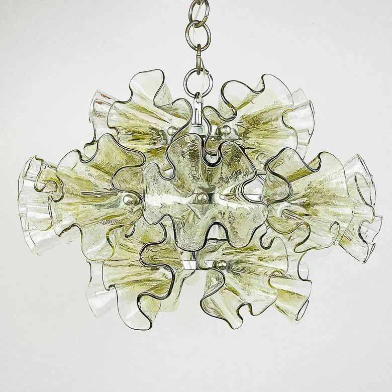 Luxury Flower-Shaped Glass Chandelier 45cm hanging with petal-like glass design, beautifully illuminating the space.