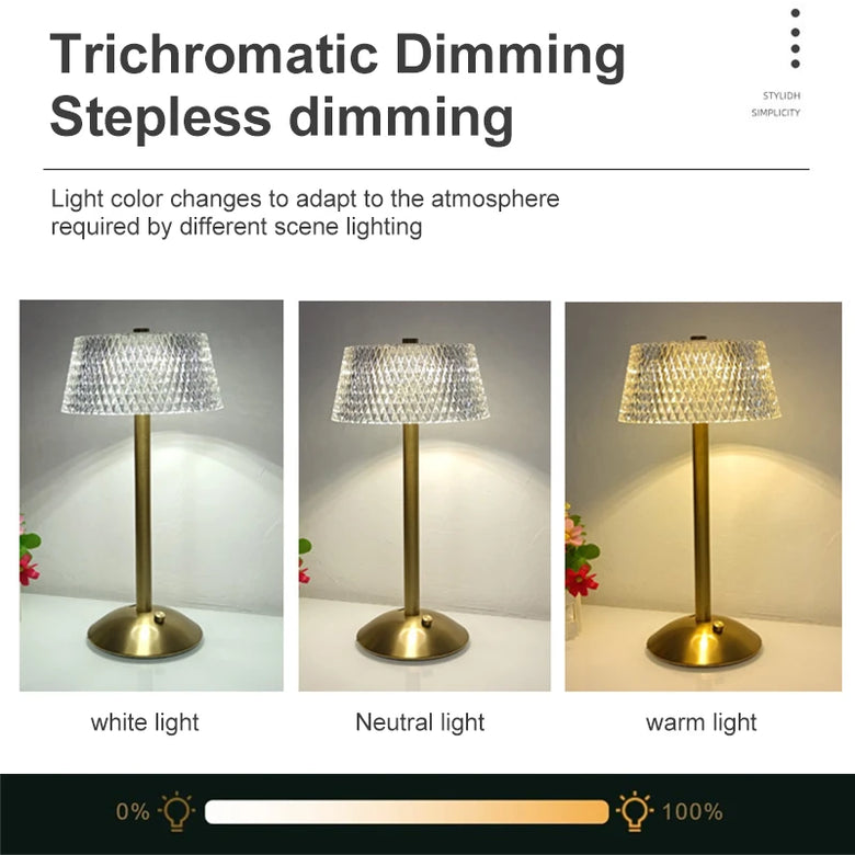 Art Deco Faceted Cordless Table Lamp – Rechargeable, Gold