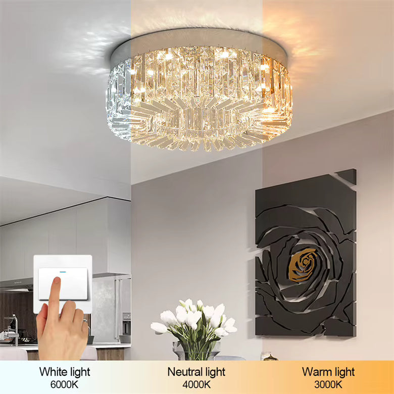 Modern Glam Crystal Flush Ceiling Light | Gold or Silver