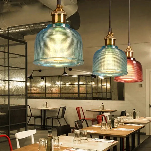 Illuminate Your Space: Stained Glass Retro Glass Chandelier in a stylish restaurant setting.