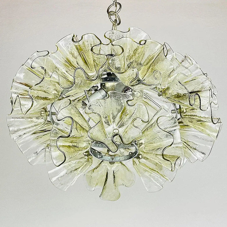 Luxury Flower-Shaped Glass Chandelier 45cm with delicate petal-like glass elements and metallic frame.