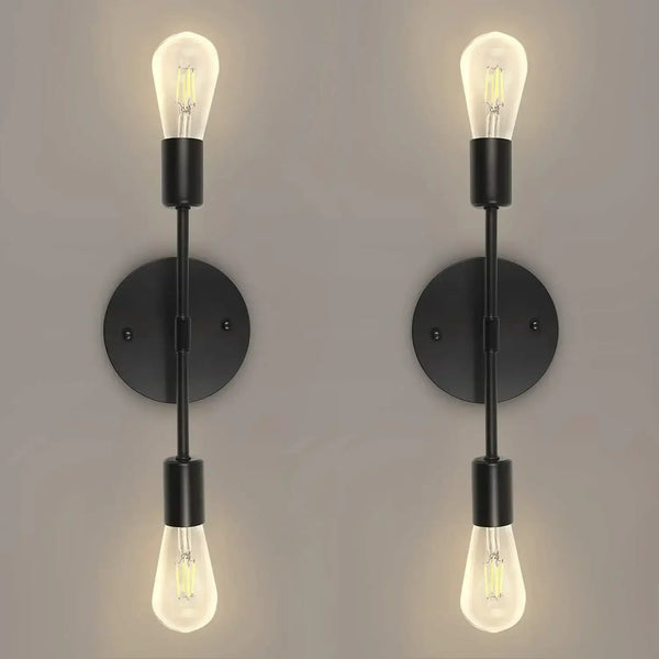 Double Wall Lights in modern design with black finish and exposed bulbs for stylish illumination.