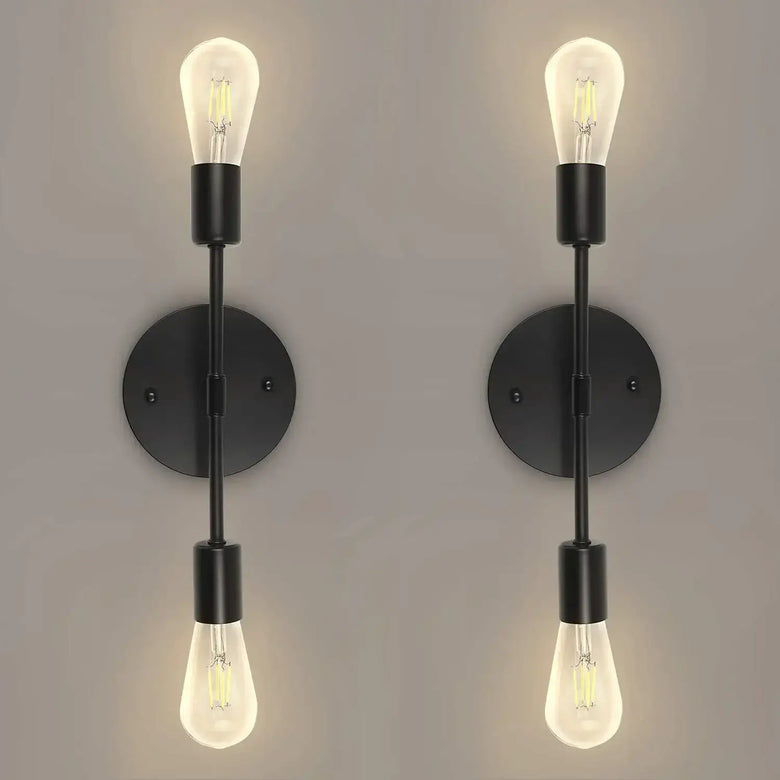Double Wall Lights in modern design with black finish and exposed bulbs for stylish illumination.