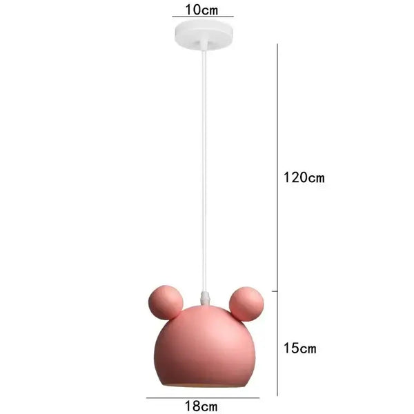 Cartoon Mouse Lamp Shade hanging design with soft pink color, perfect for children's rooms and playful spaces.