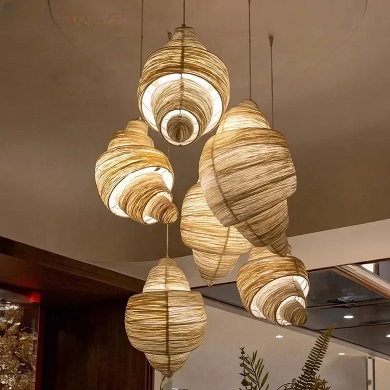 Spiral Fabric Pendant Light with Iron Base