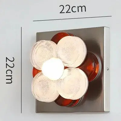 Wall-mounted light fixture with dimensions and specifications on a gray background