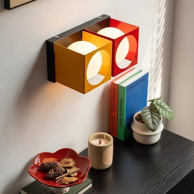 Cube Wall Light in Vibrant Colours – Iron & Glass