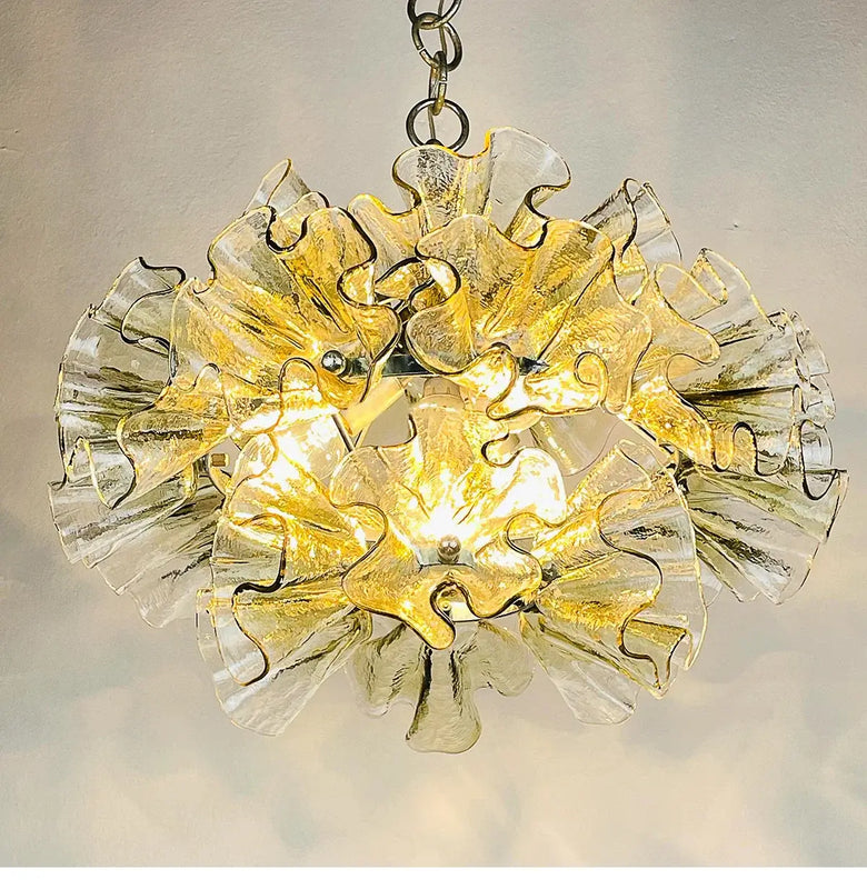 Luxury Flower-Shaped Glass Chandelier 45cm illuminating a stylish room with its artistic design.