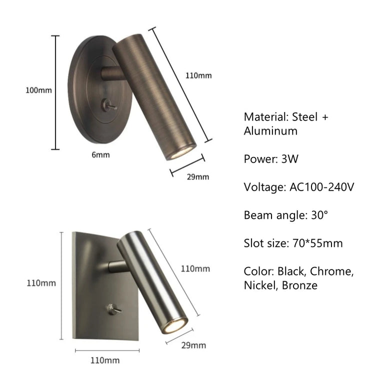 LED Wall Spotlight, Rotatable with Switch