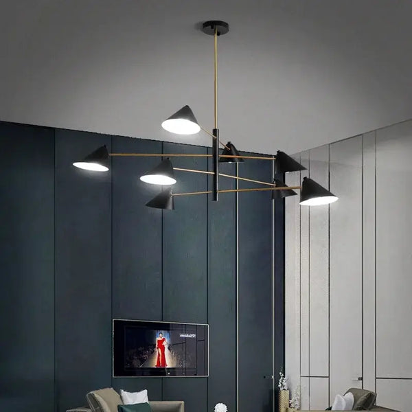 Cone Shaped Classic 50s Pendant Light in modern living room with stylish décor and soft lighting.