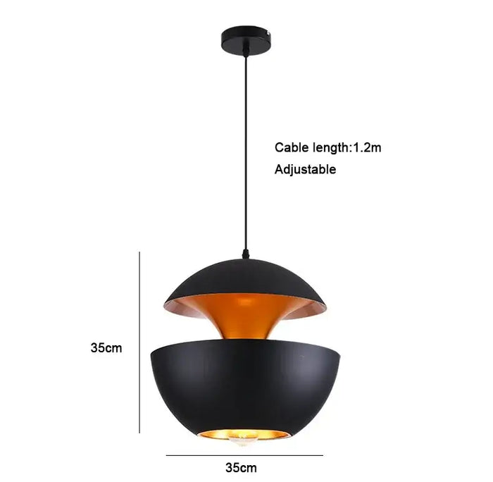 Kitchen Island Scandi Pendants featuring a stylish adjustable black pendant lamp with gold interior.