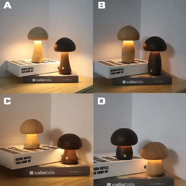 Portable Dimmable 60s Italy Designer Mushroom Table Lamp displayed in various colors on a design book.