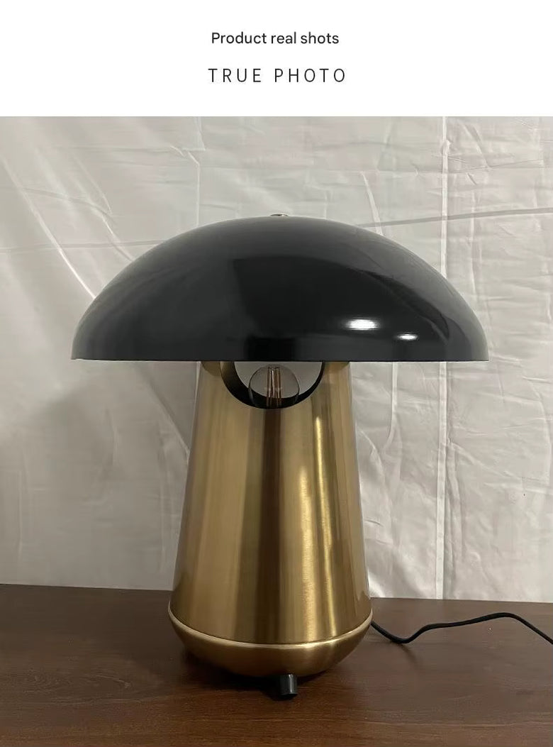 Mid-Century Modern Mushroom Table Lamp | Gold and Black