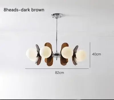Rare Mid-Century Orange Plexiglass Chandelier: A Unique Vintage Gem - dark brown 8-head design with frosted balls.
