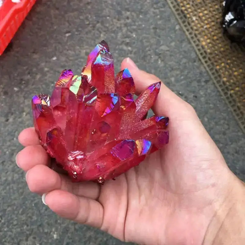 Red Aura Quartz Crystal Cluster - Healing Stone