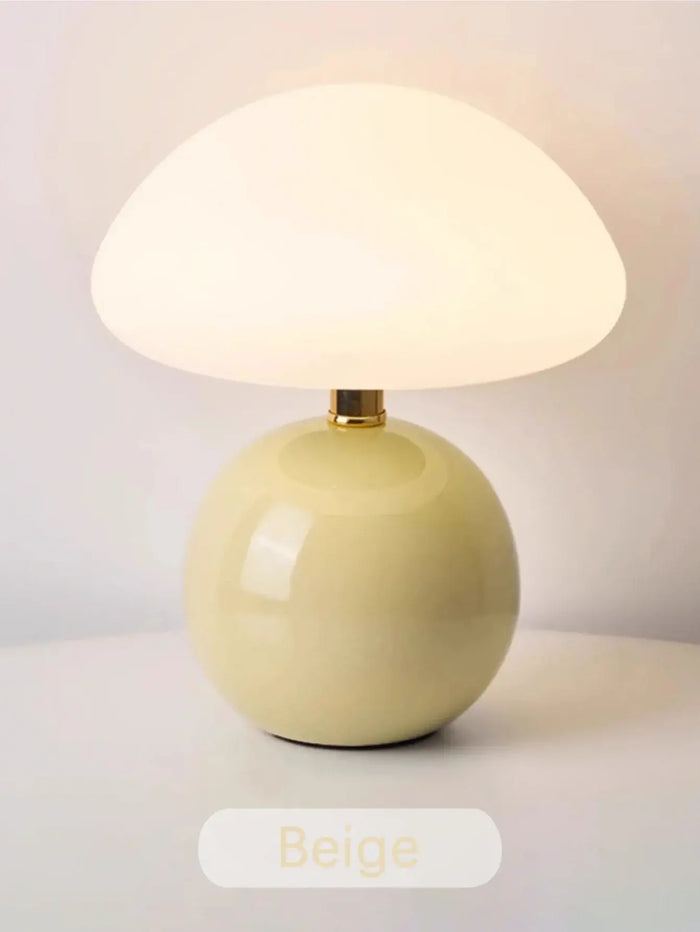 Mushroom LED USB Table Lamp in Pink – Soft Glow Bedside Lighting with a calming beige design.