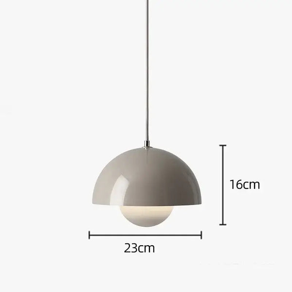 Contemporary Pendant Light with gray dome shade and white globe, dimensions 23cm x 16cm, ideal for modern kitchens.
