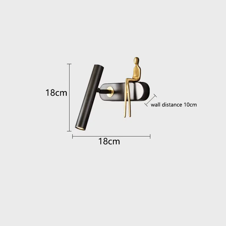 Minimalist Wall mounted Light with Seated human figure, Gold/Black