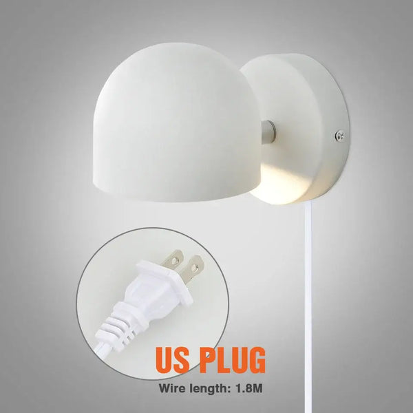 Semi-Sphere Switch or Plug Wall Lights in white with US plug and 1.8m wire length.